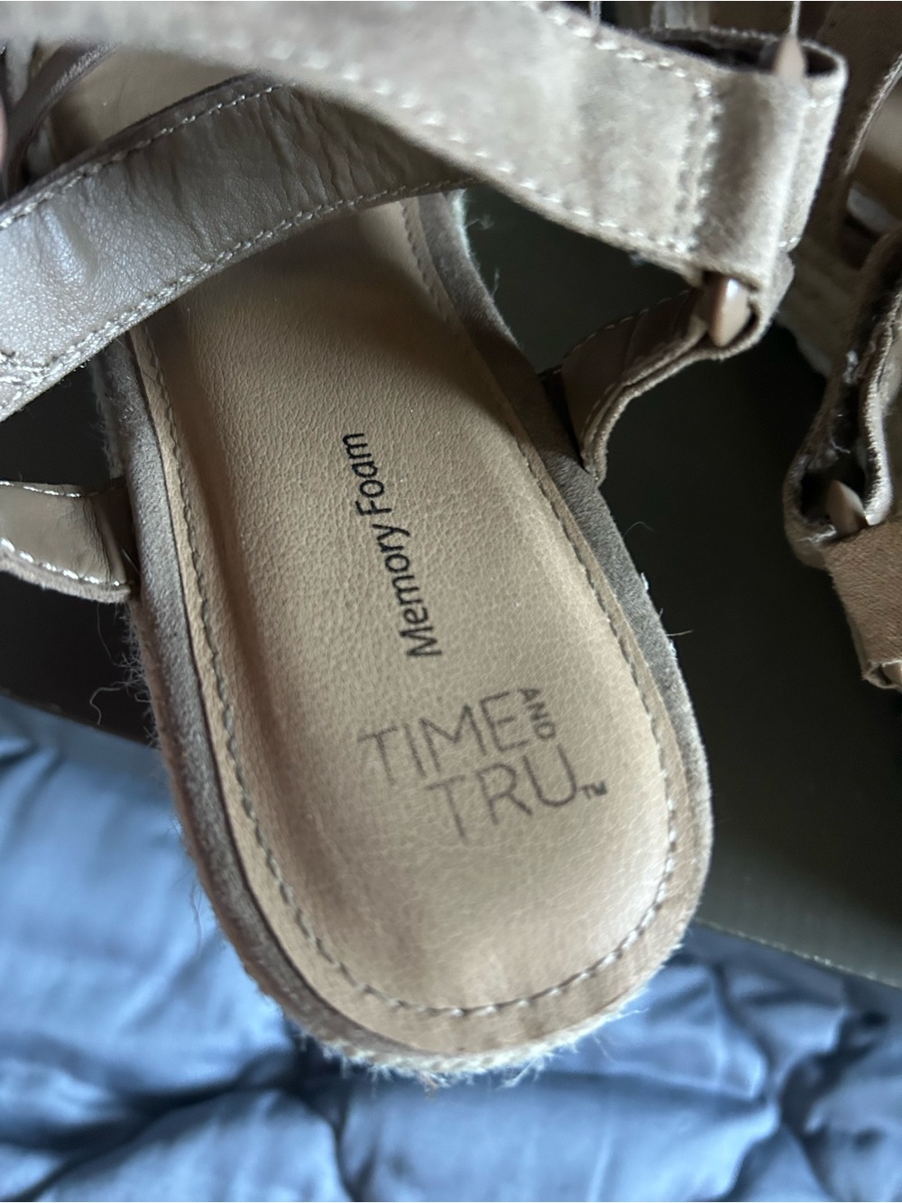 Time and Tru Taupe Suede Crisscross Espadrille Sandals - Picture 3 of 4